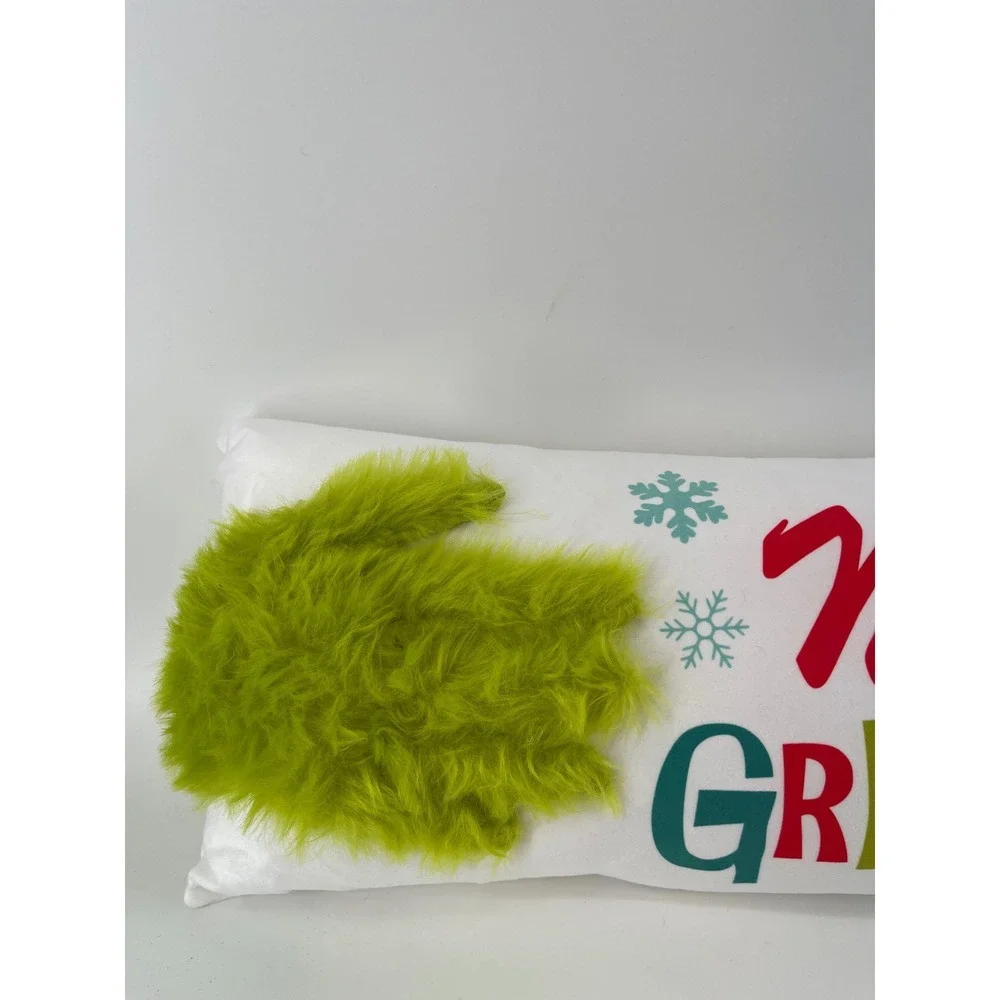 Dr. Seuss Grinch Lumbar Pillow OS White New Merry Grinchmas Faux Fur‎ 32x10